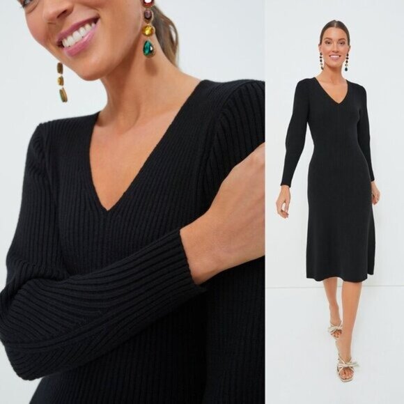 Hyacinth House Dresses & Skirts - Hyacinth House NEW Black Brigid Knit Long Sleeve Midi Sweater Dress Size M